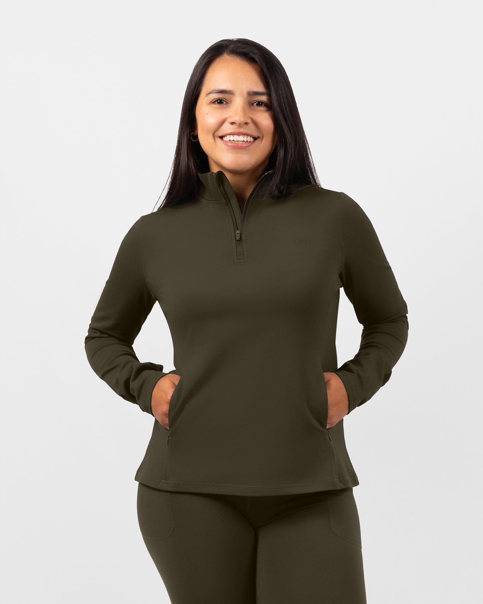 Bea Deep Olive Half Zip Winter Top