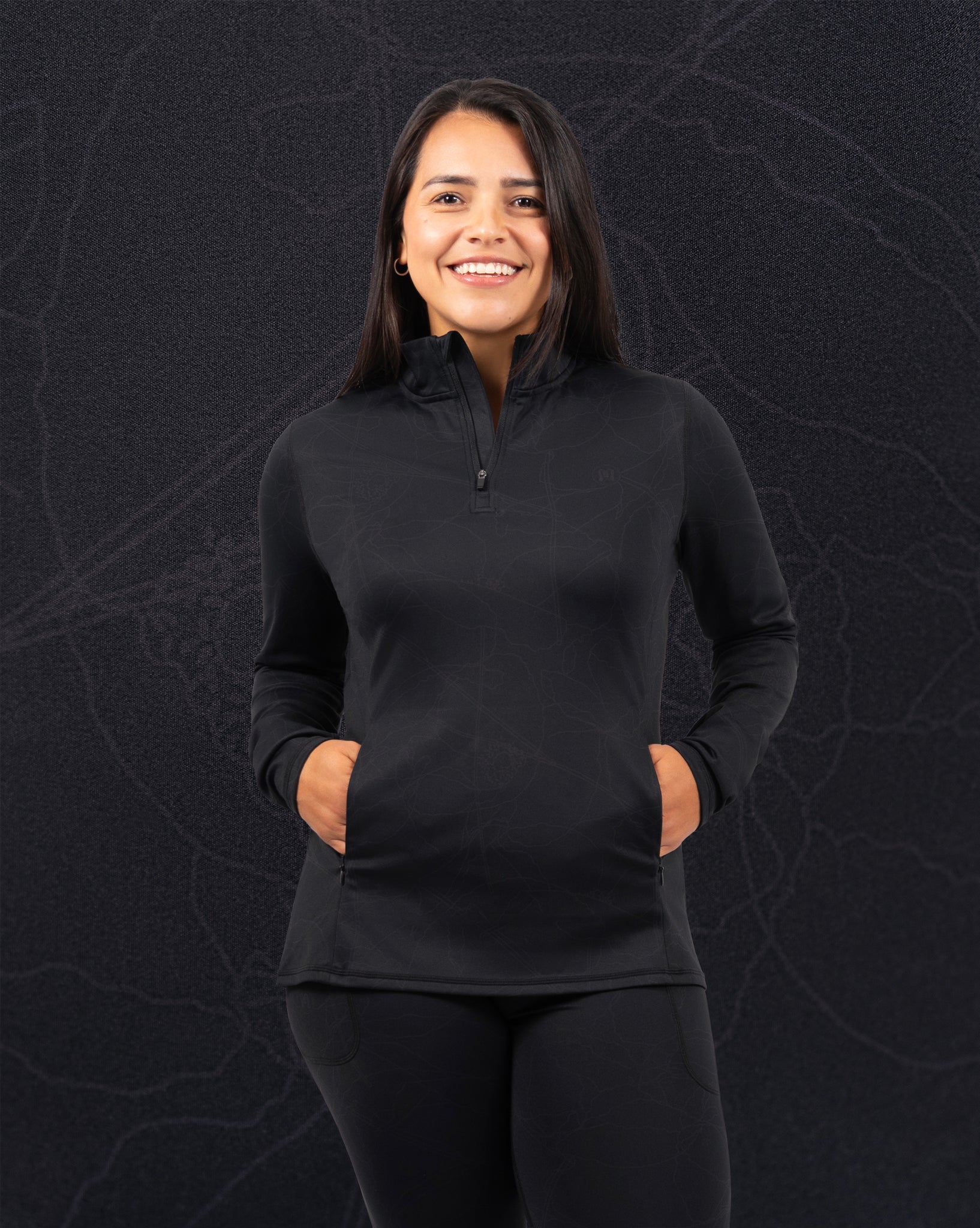 Bea Black Botanical Half Zip Winter Top