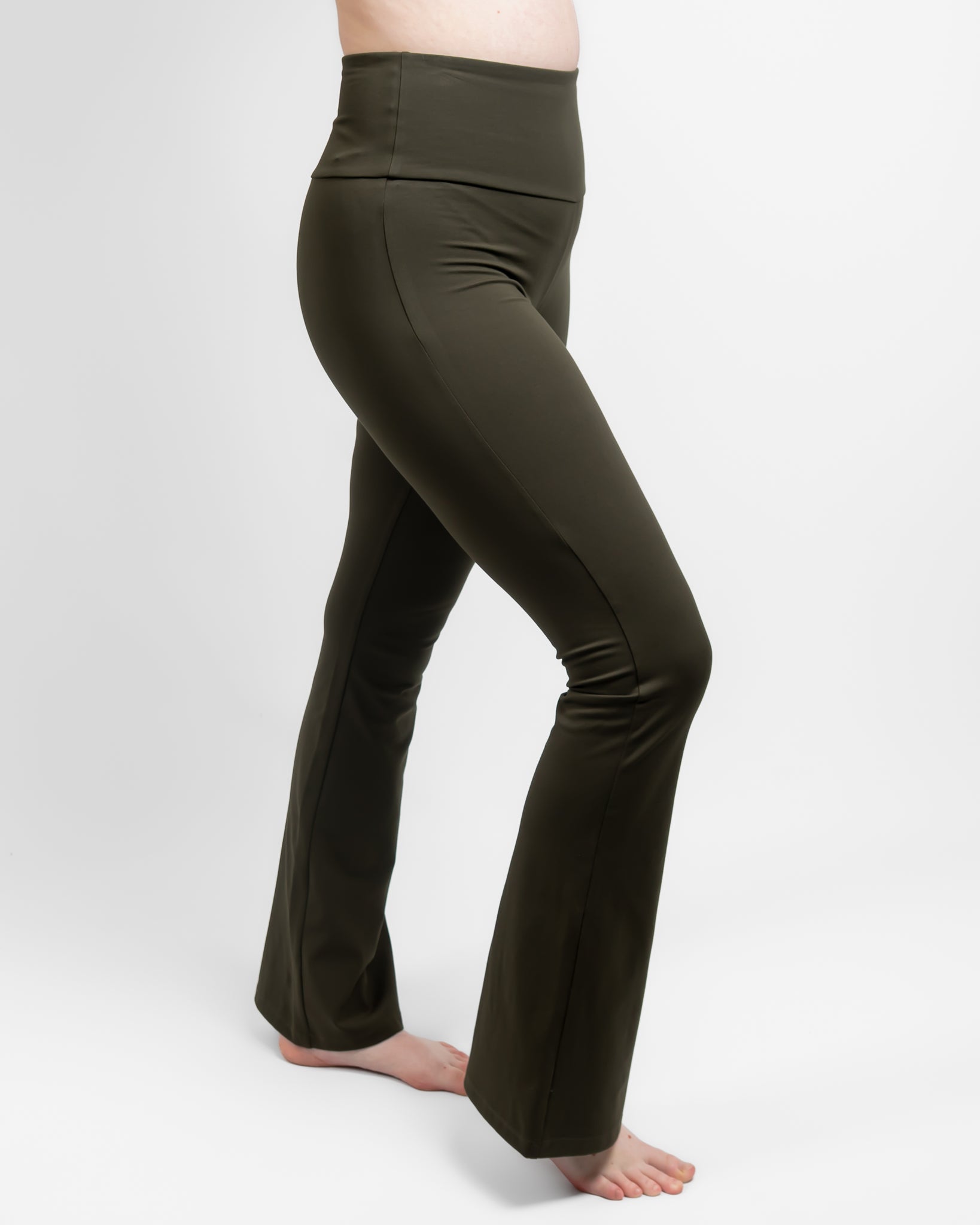 Maya Deep Olive Flared Leggings Without Pockets - Hightex