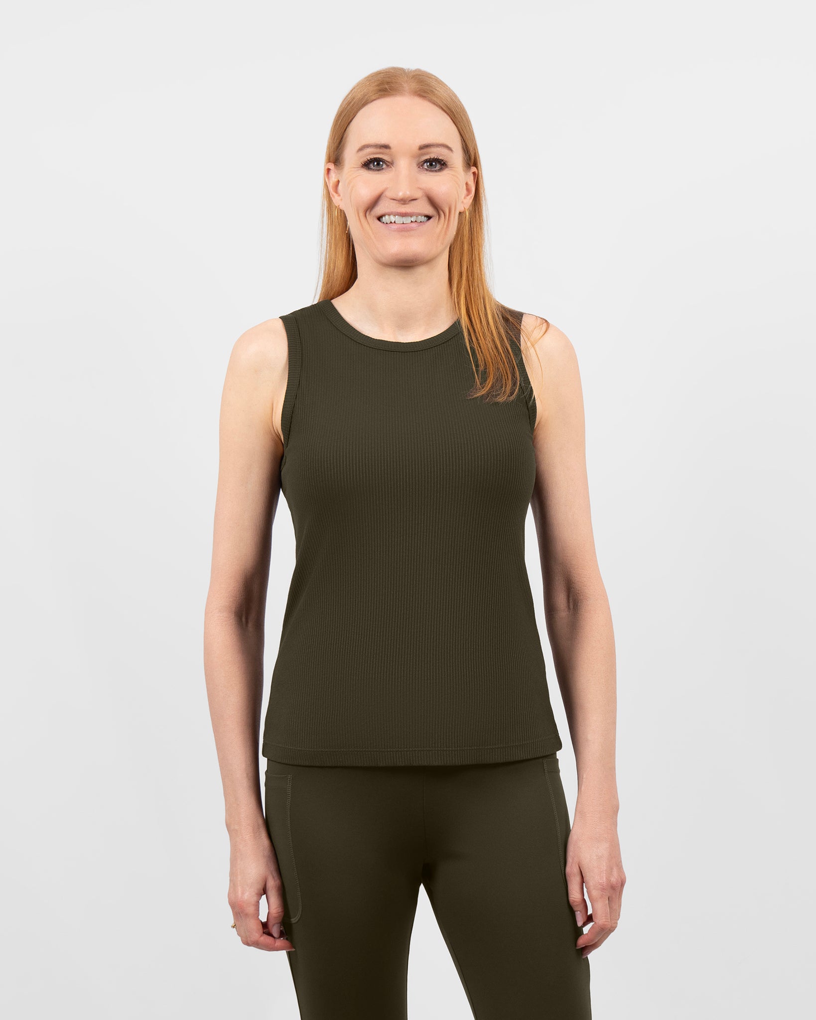 Iris Deep Olive Ribbed Tank Top