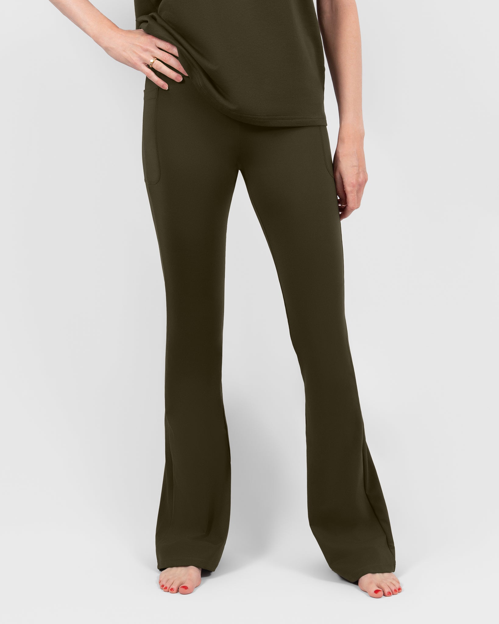 Maya Deep Olive Flared Leggings - Tall
