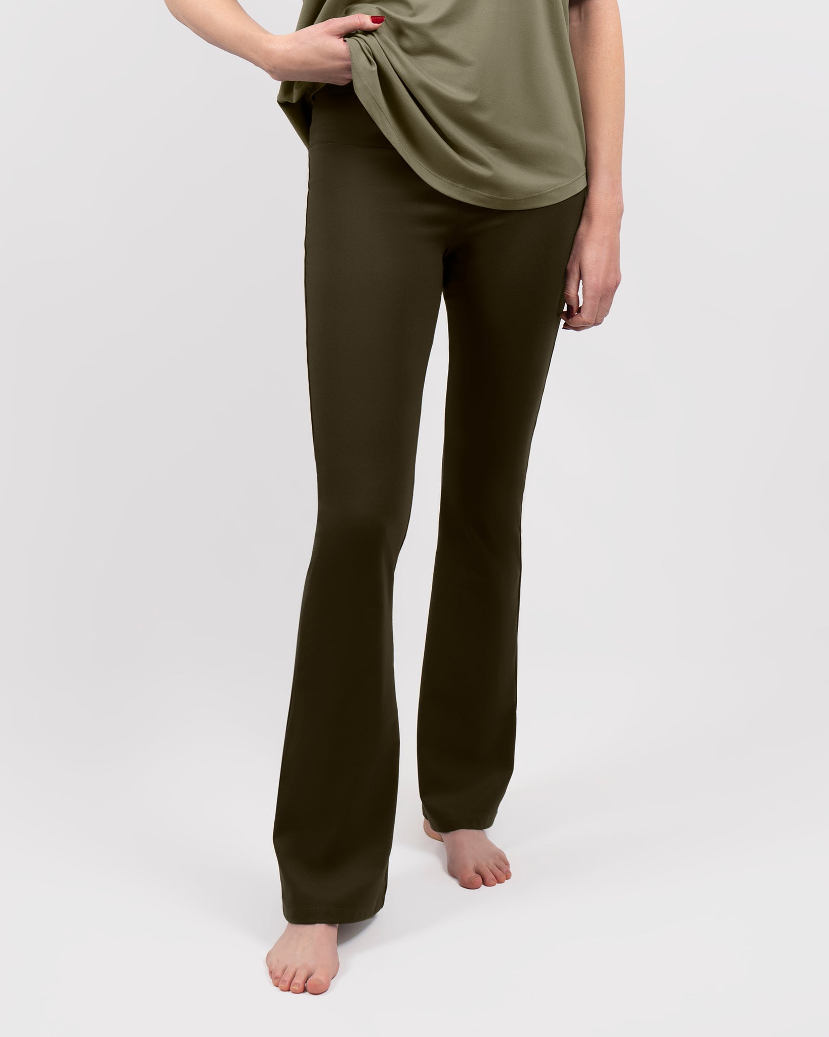 Maya Deep Olive Flared Leggings Without Pockets