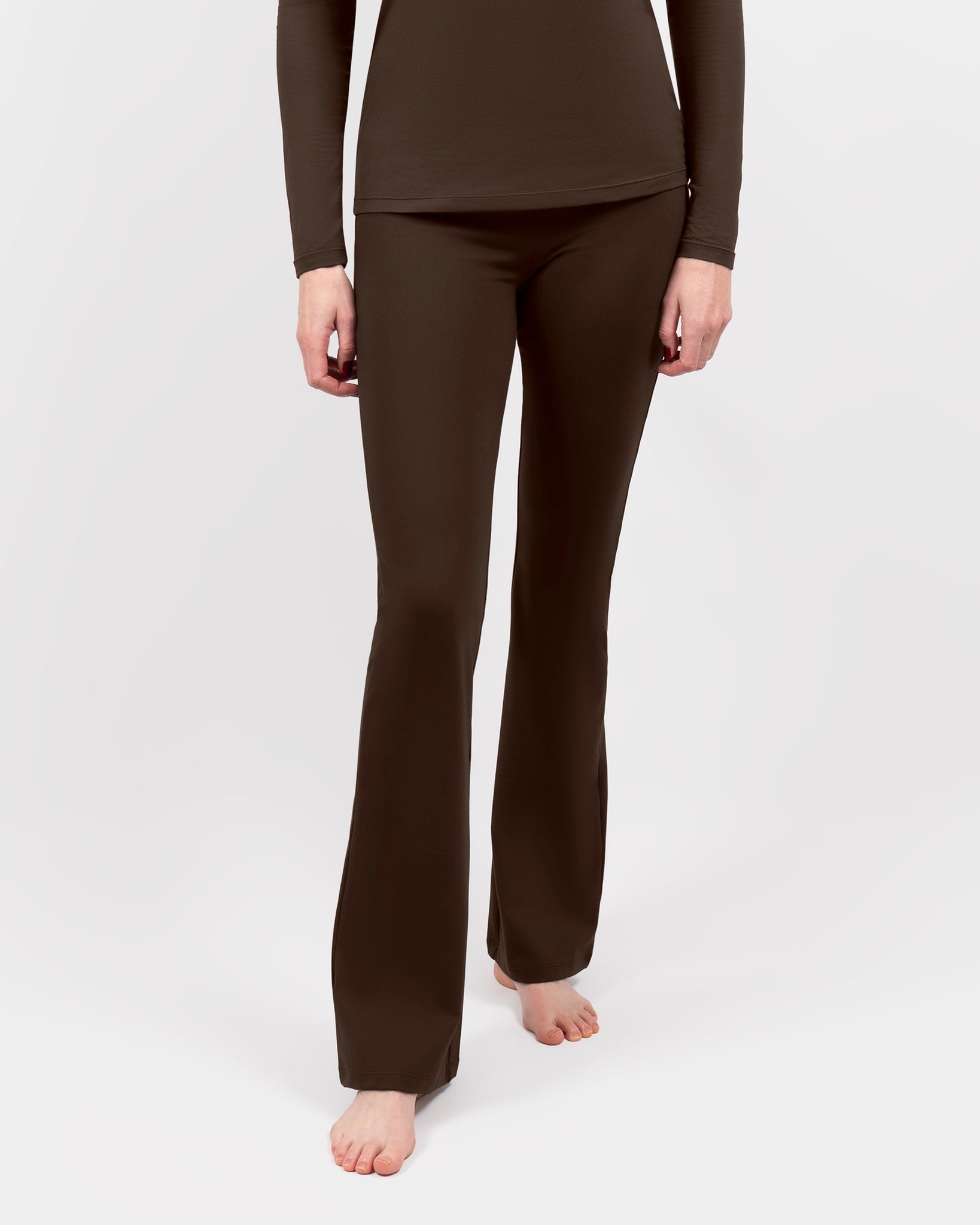 Maya Mocha Brown Flared Leggings Without Pockets