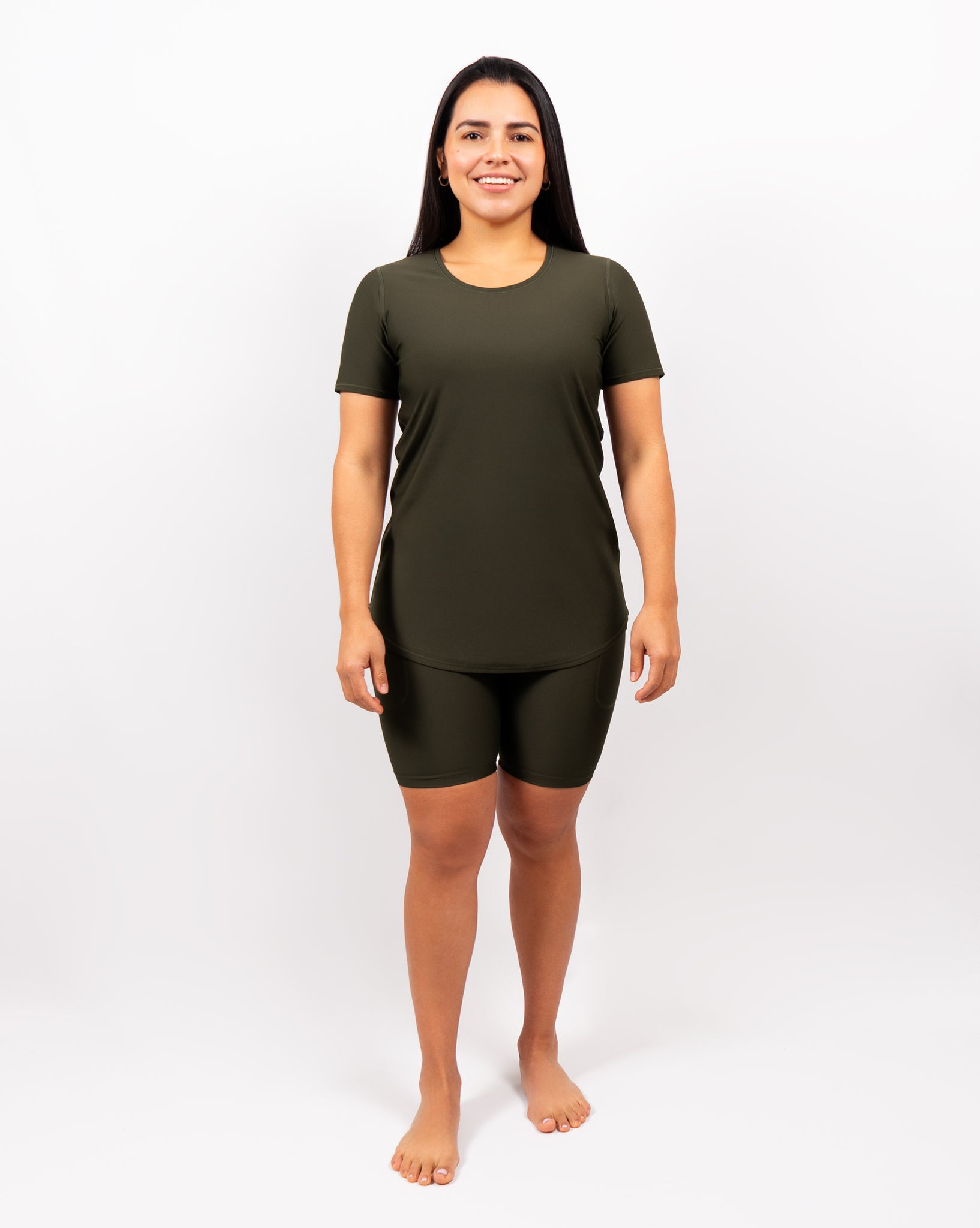 Vigga Fitted Deep Olive T-Shirt - Extra Length