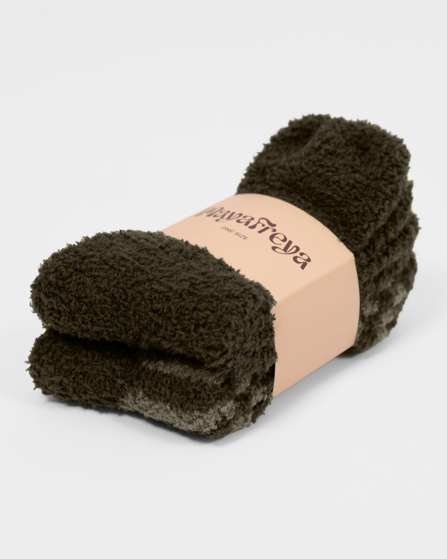 Winnie Deep Olive Cozy Socks 2-Pack