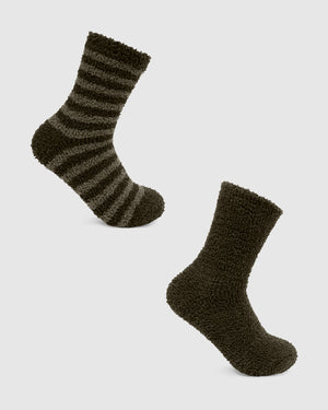 Winnie Deep Olive Cozy Socks 2-Pack